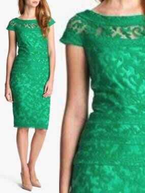 NWT Tadashi Shoji Embroidered Lace Dress Jade Green Size 0